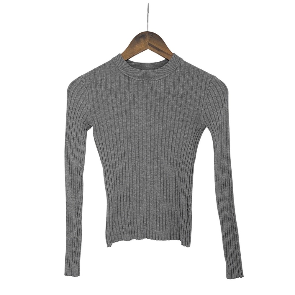 H&M Basics Ribbed Mock Neck Long Sleeve Sweater Gray XS